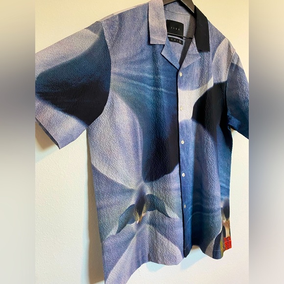 Iise Floral Blue Camp Shirt Orchid Print Short Sleeve Button Up Lightweight - Picture 6 of 10